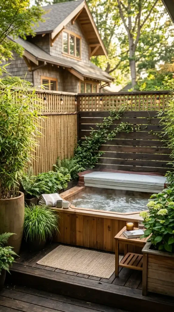 Hot tub with privacy screen