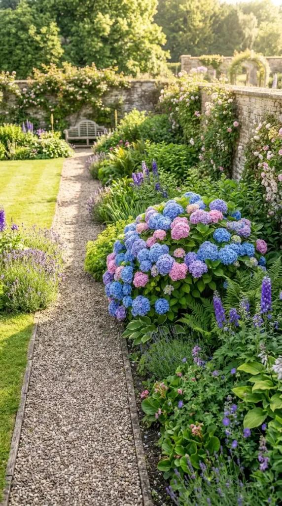 Hydrangea bush with blue pink