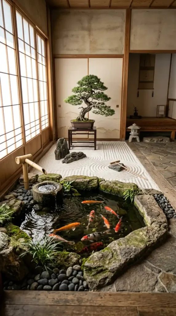 Indoor koi pond Japanese garden