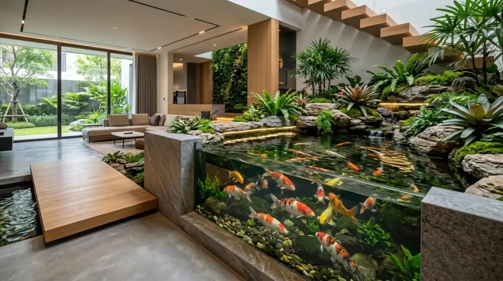 Indoor koi pond modern home