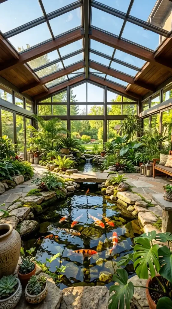 Indoor koi pond sunroom