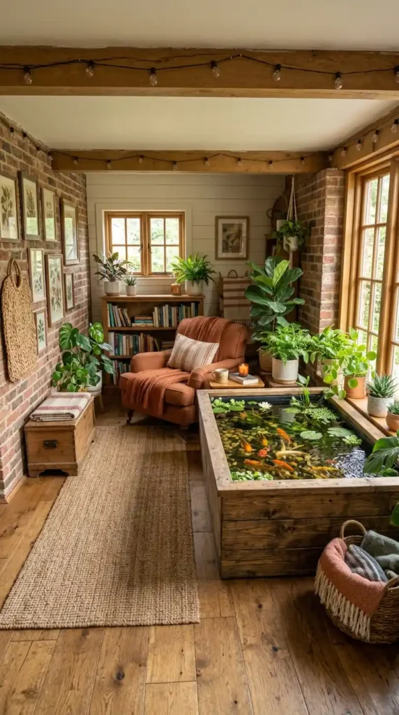 Indoor koi pond wooden crate