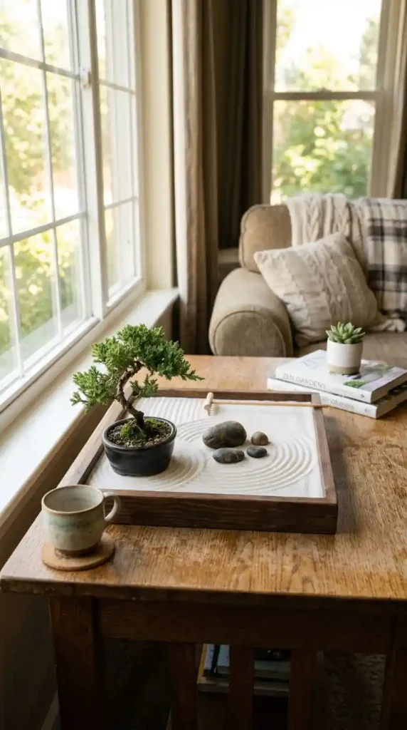 Indoor zen garden on table