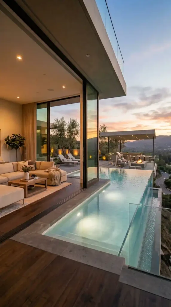 Infinity pool glass wall floating