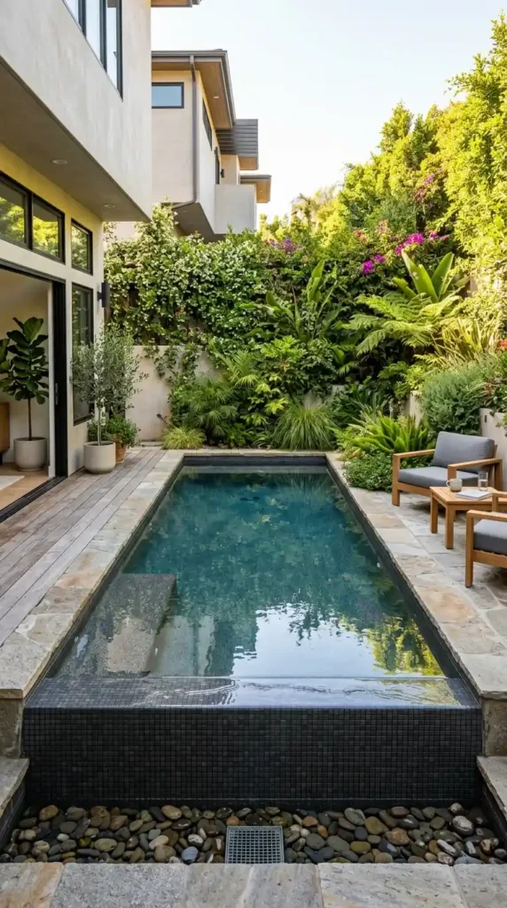 Infinity pool in small courtyard