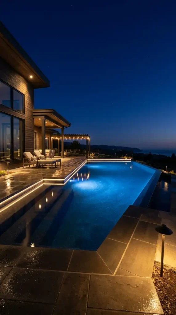 Infinity pool with LED lighting