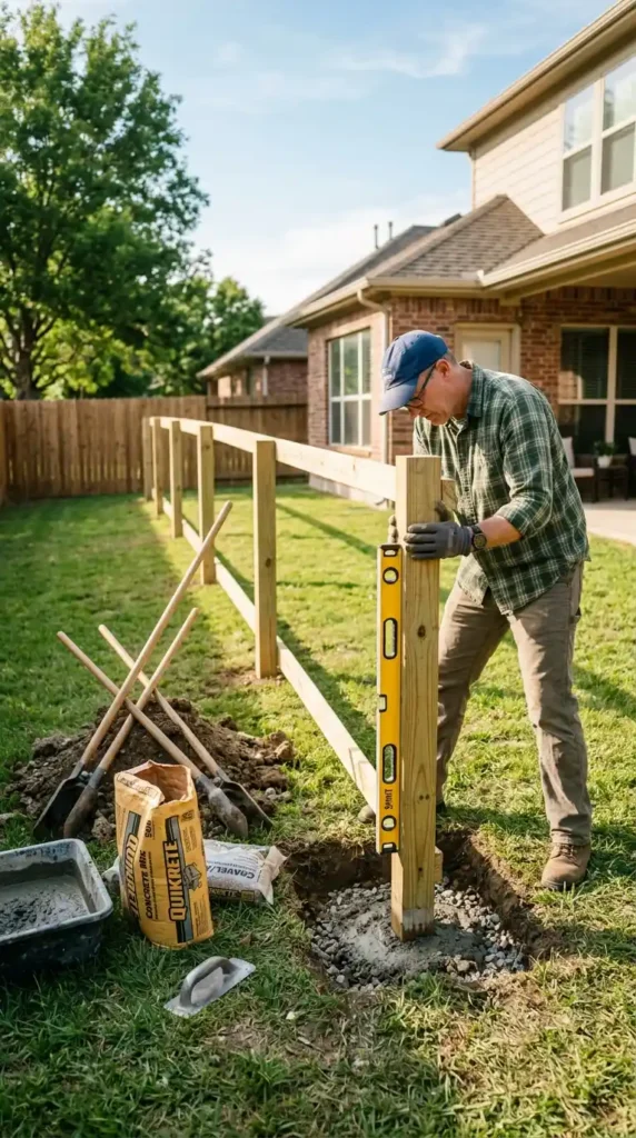 Installing dog run fence post