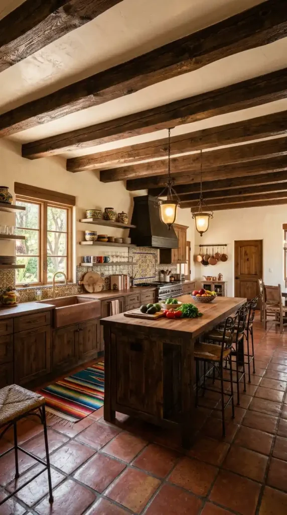 Kitchen with exposed wooden beams