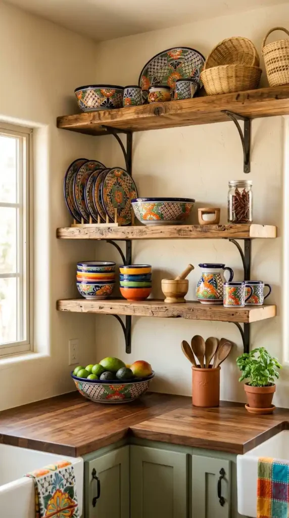 Kitchen with rustic open shelving