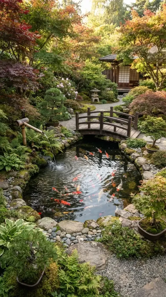 Koi pond Japanese zen garden