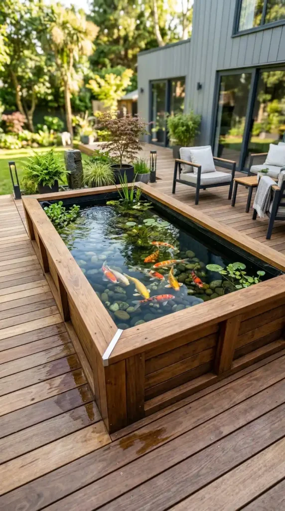 Koi pond built from crates