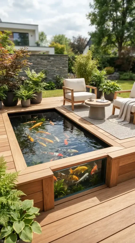 Koi pond built into deck
