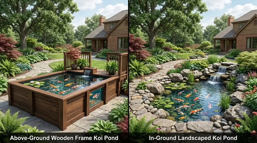 Koi pond comparison backyard