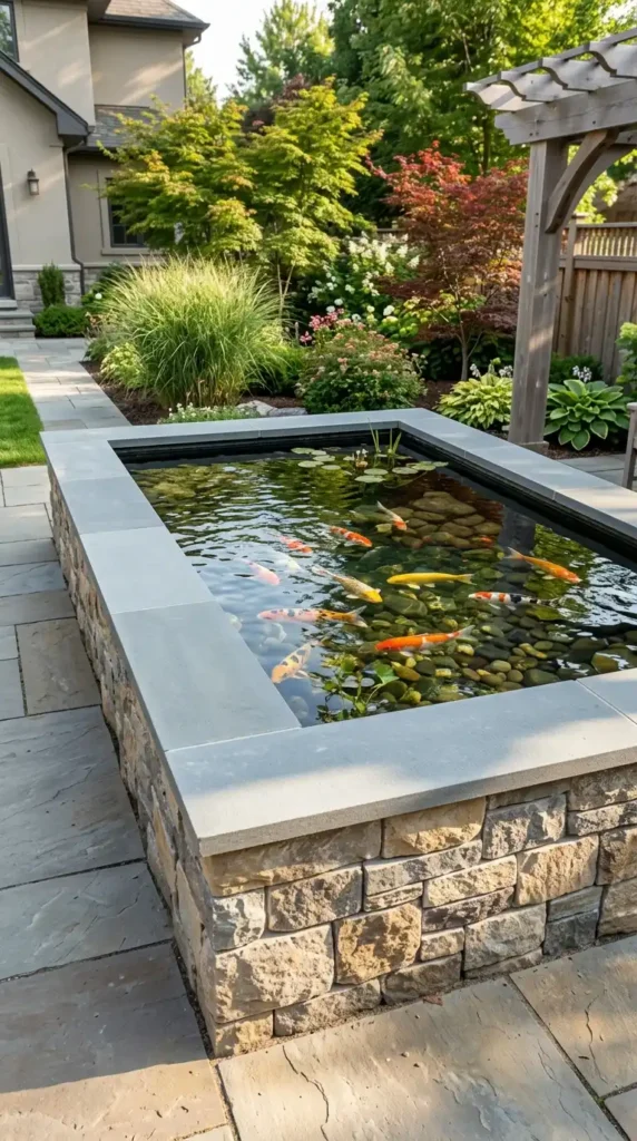 Koi pond concrete block facade