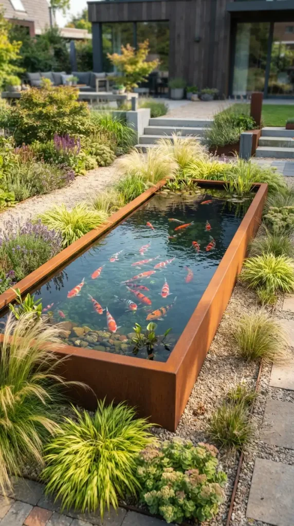 Koi pond corten steel garden