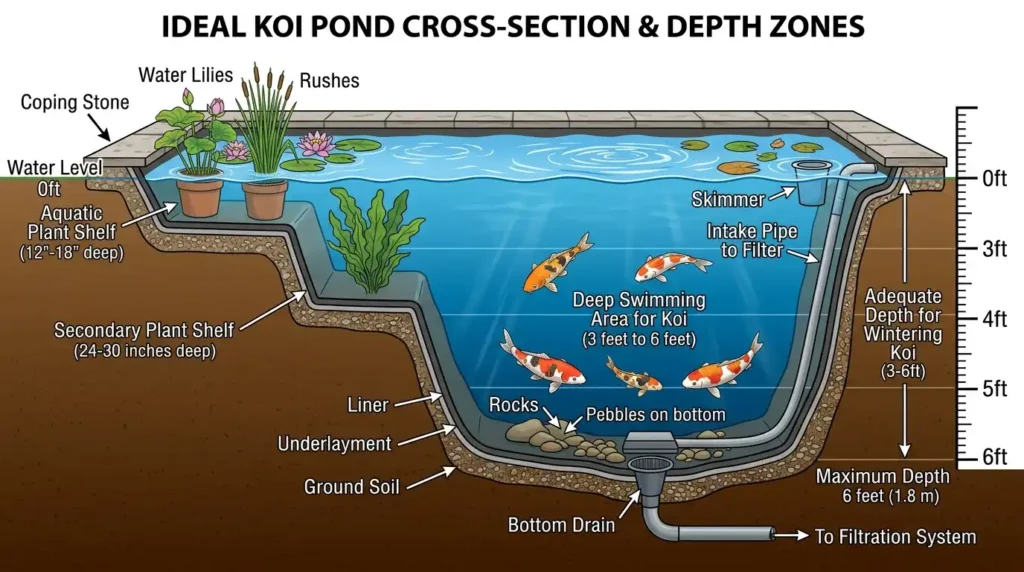 Koi pond cross-section diagram