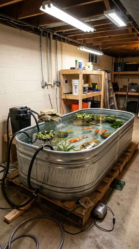 Koi pond in basement