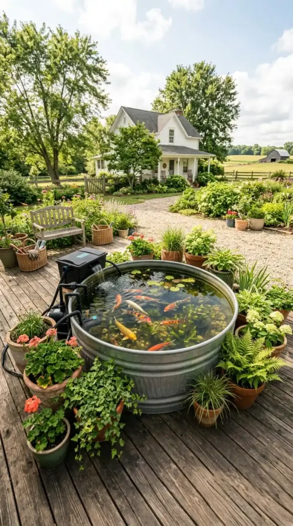 Koi pond in stock tank