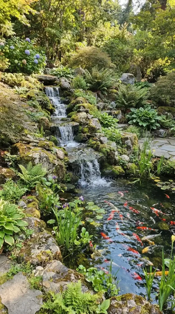 Koi pond rock waterfall