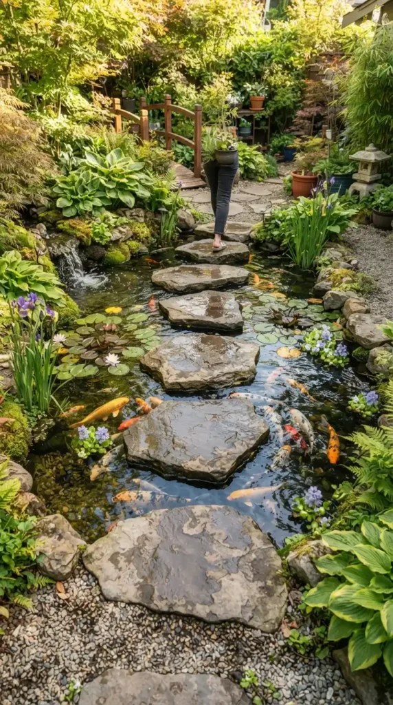 Koi pond stepping stones garden