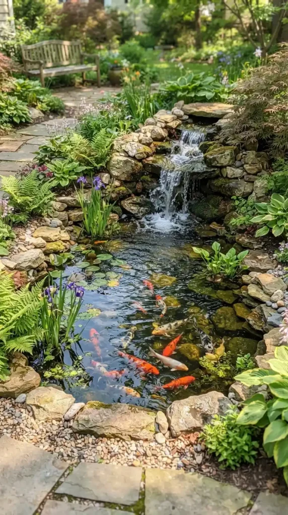 Koi pond waterfall small garden
