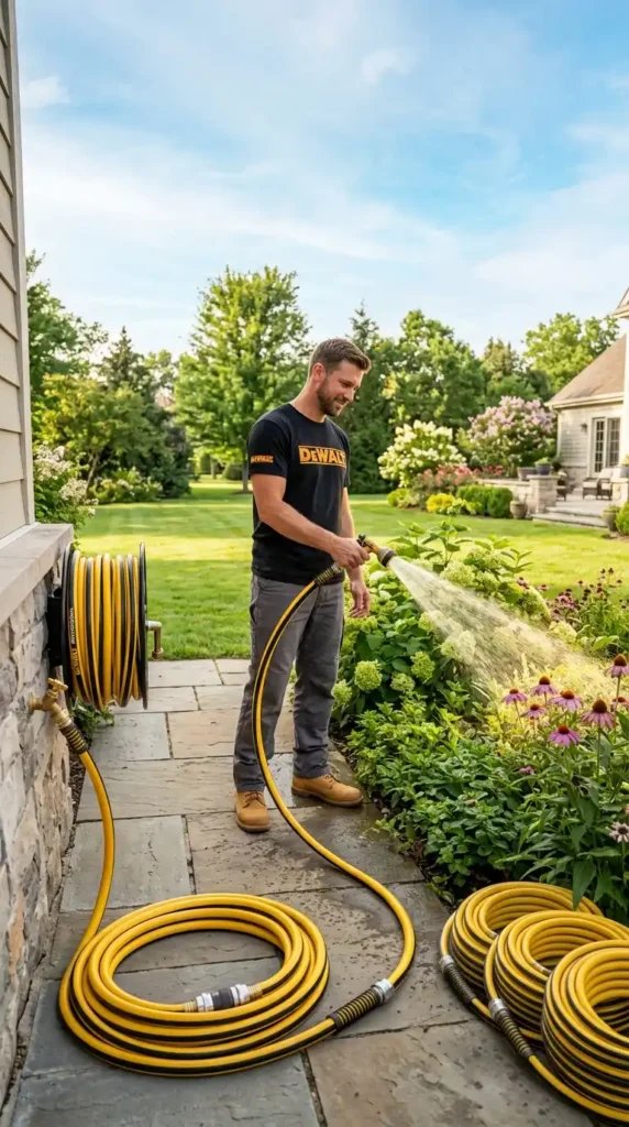 Landscaper using DeWalt garden hose