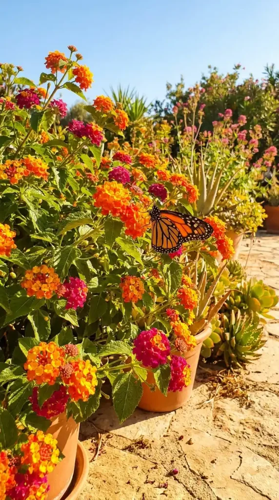 Lantana plant with colorful flowers