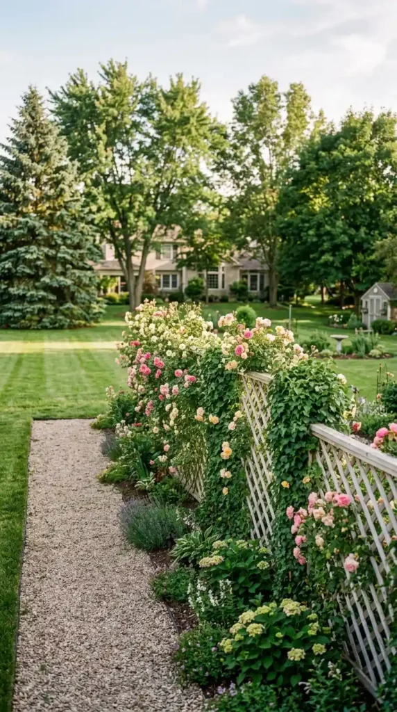 Lattice fence with climbing plants