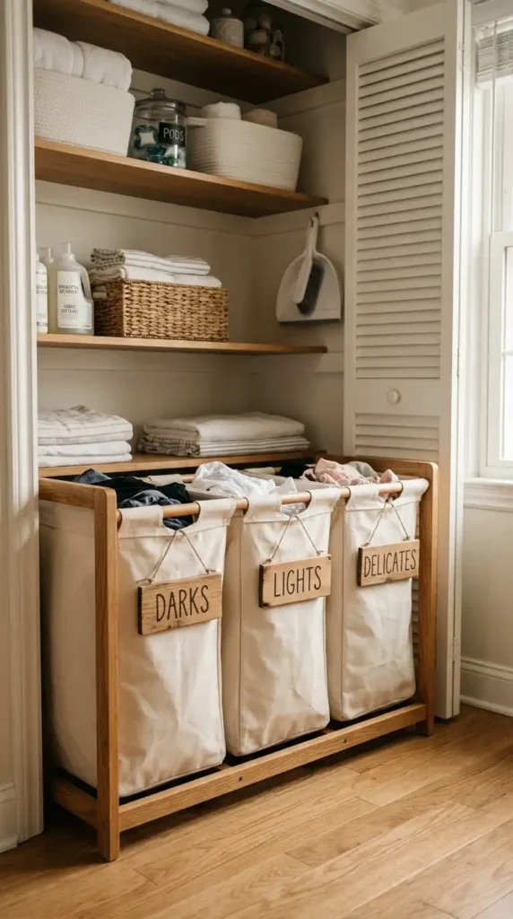 Laundry closet organizer hamper
