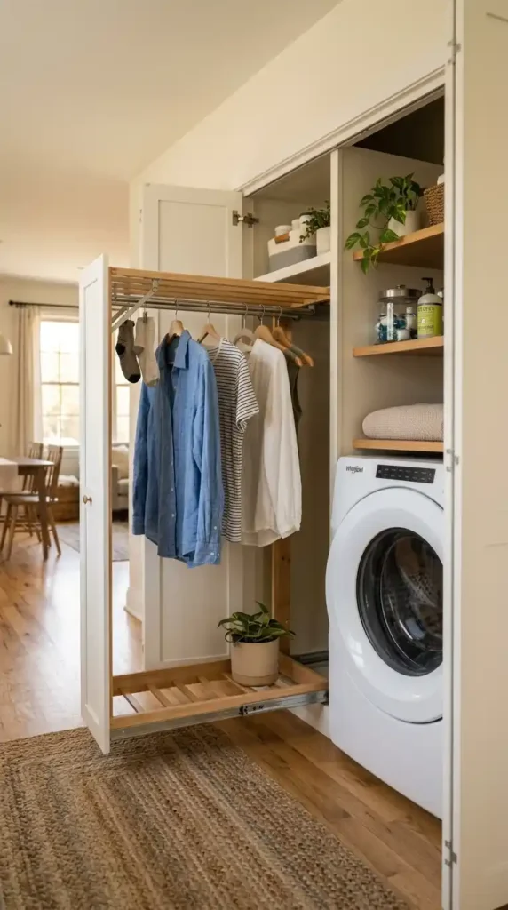 Laundry closet pull-out drying rack