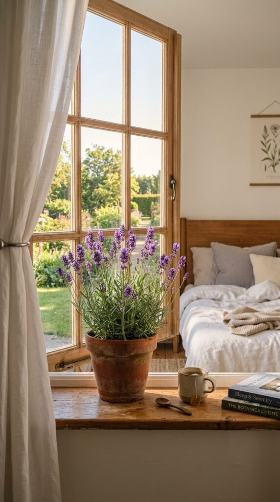 Lavender plant on windowsill