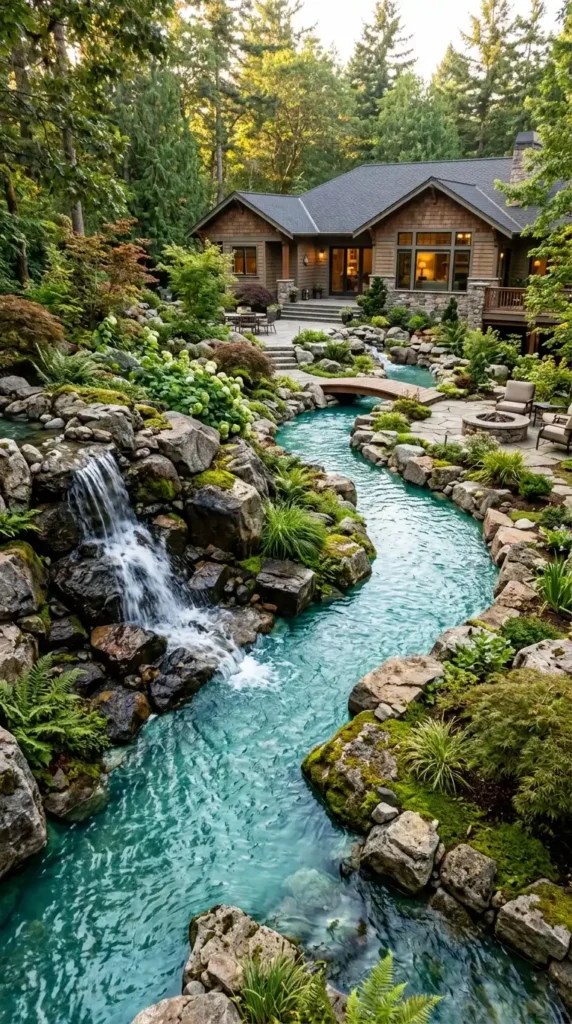 Lazy river pools rock formations