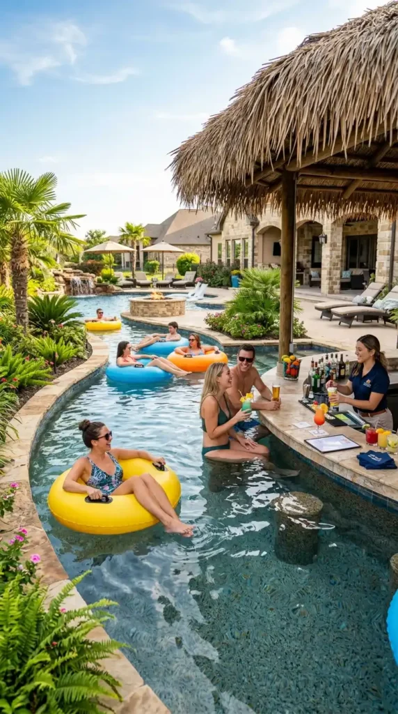Lazy river swim-up bar resort