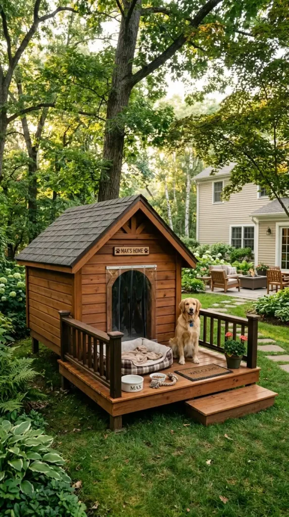 Luxury dog house wooden porch