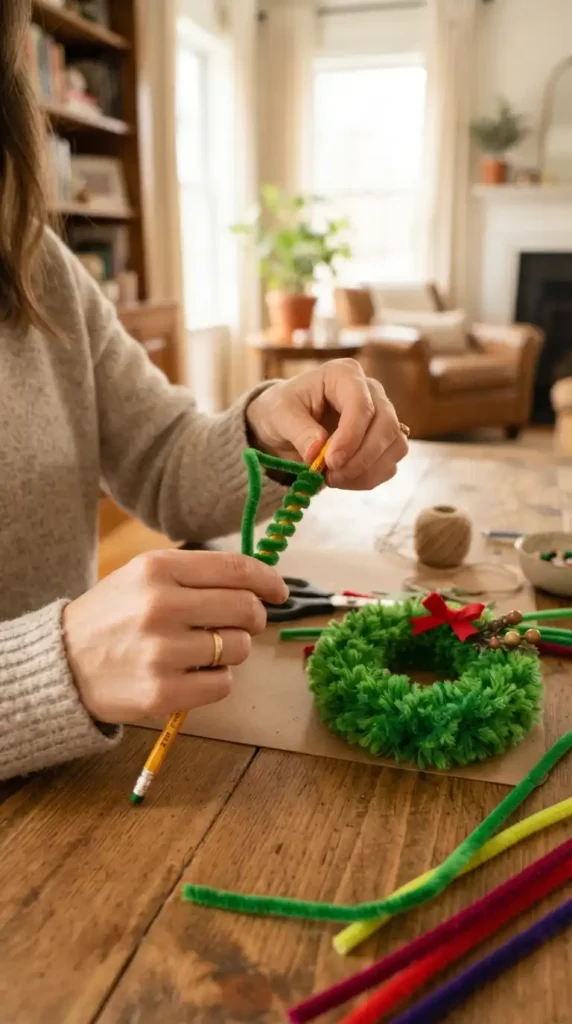 Make mini wreaths pipe cleaners