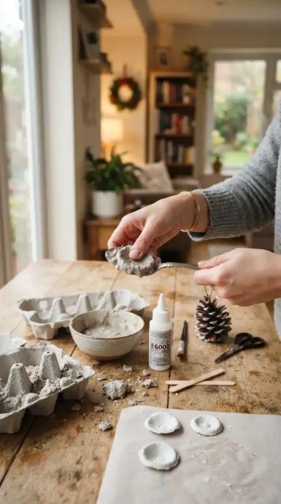 Making pinecone owl eyes