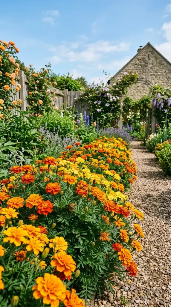 Marigolds in summer garden