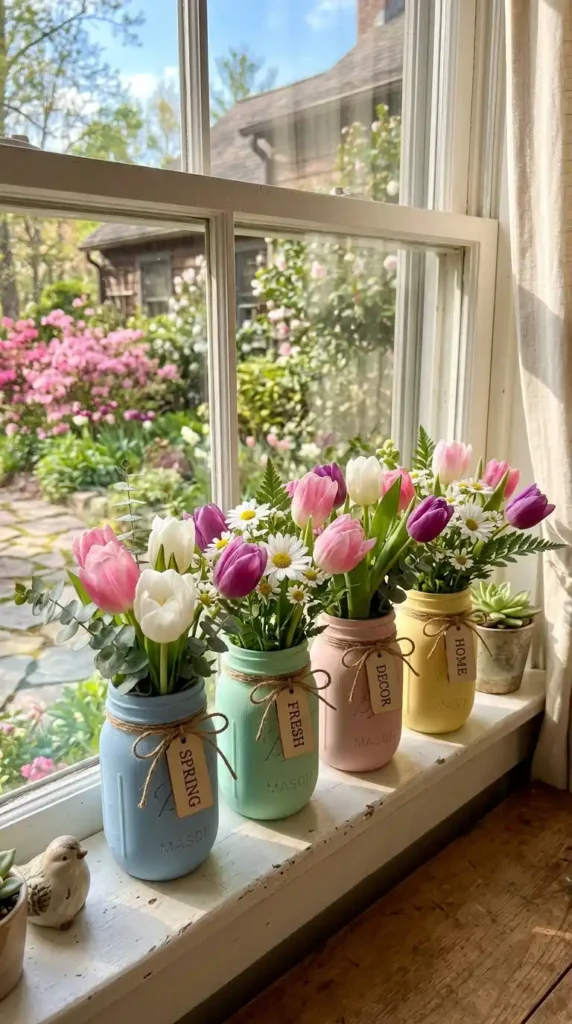 Mason jars with flowers