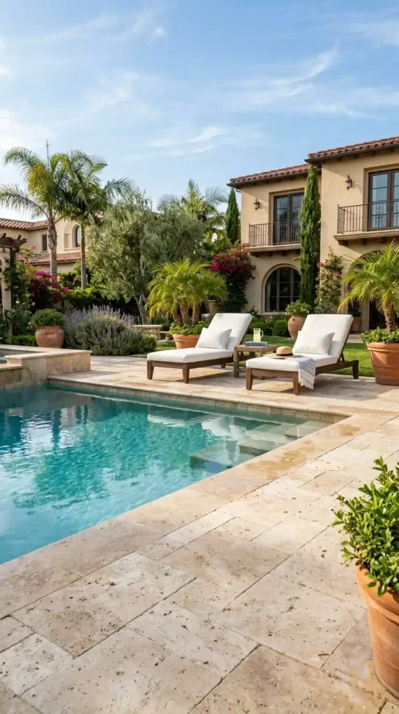 Mediterranean pool travertine deck