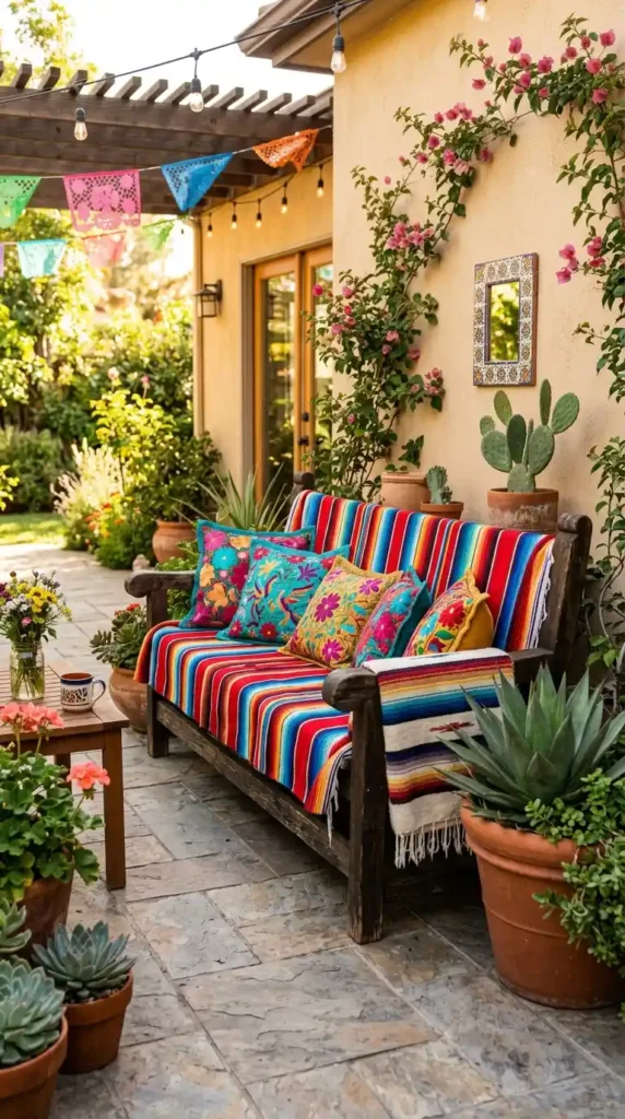 Mexican patio colorful textiles