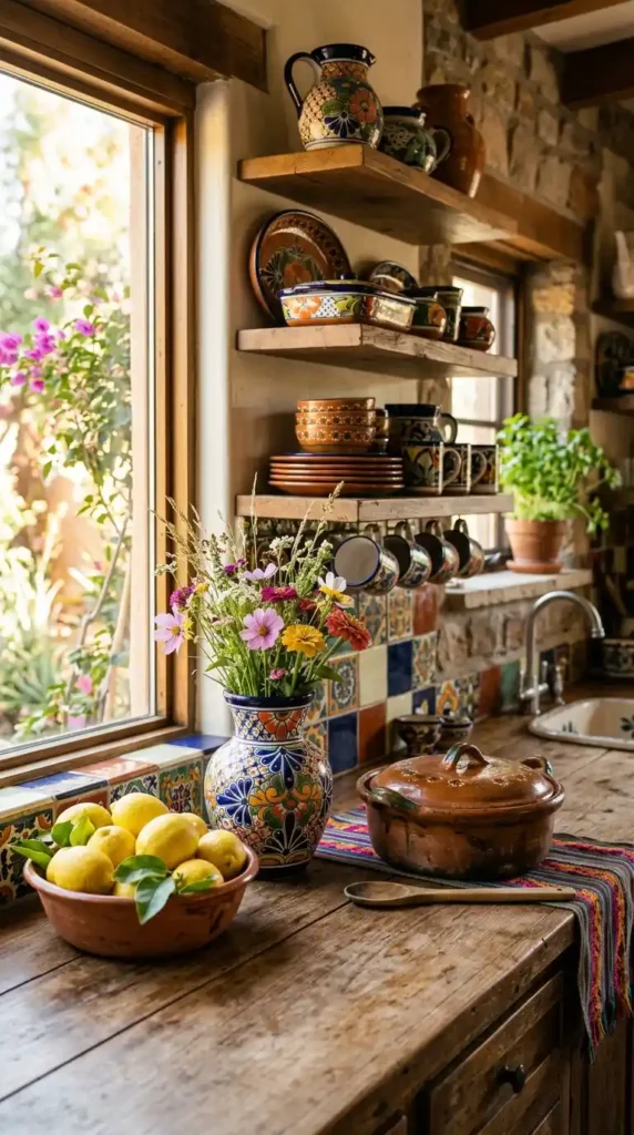 Mexican pottery on kitchen counter