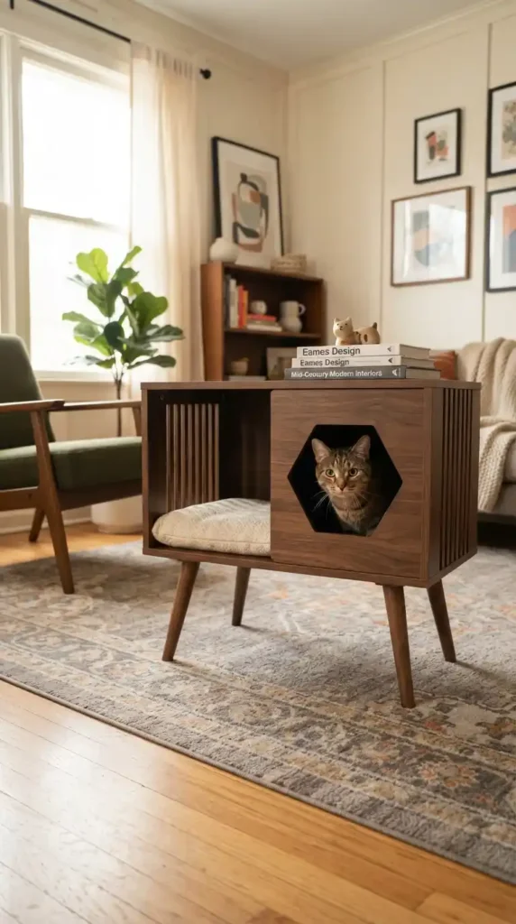 Mid-century cat condo with cat