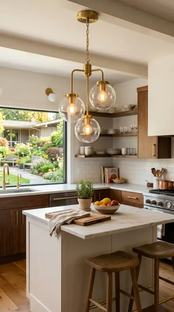 Mid-century pendant light brass