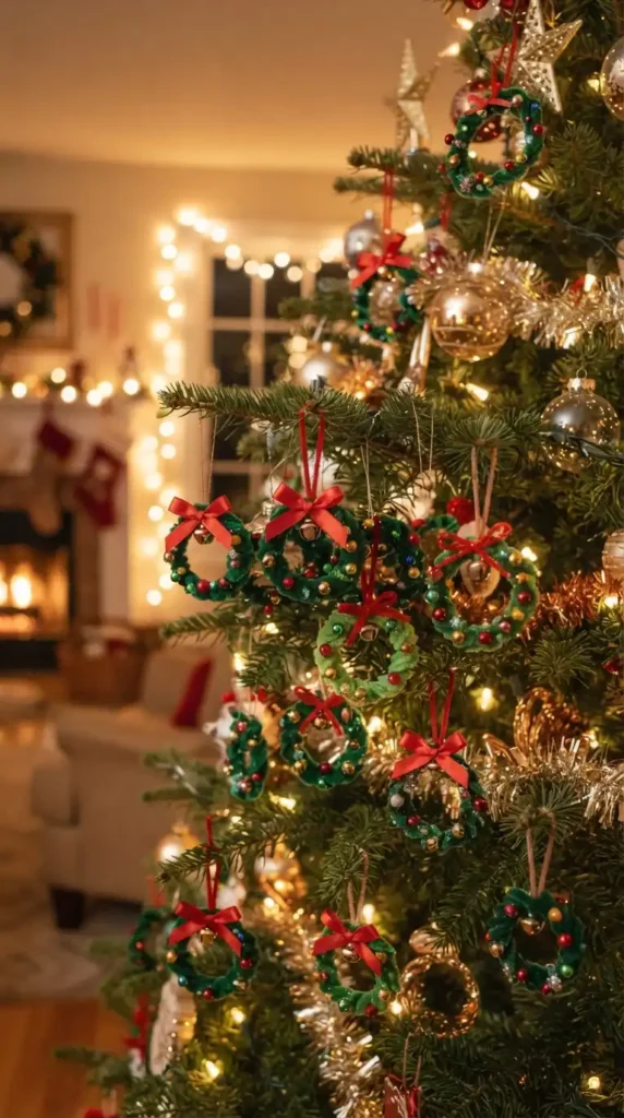 Mini wreaths on Christmas tree