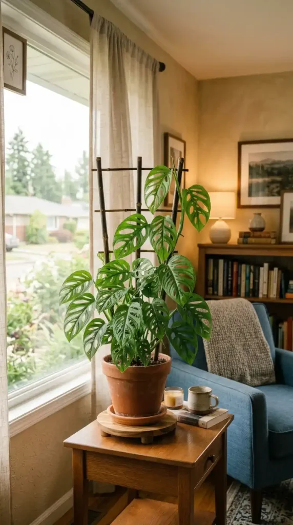 Monstera adansonii climbing trellis
