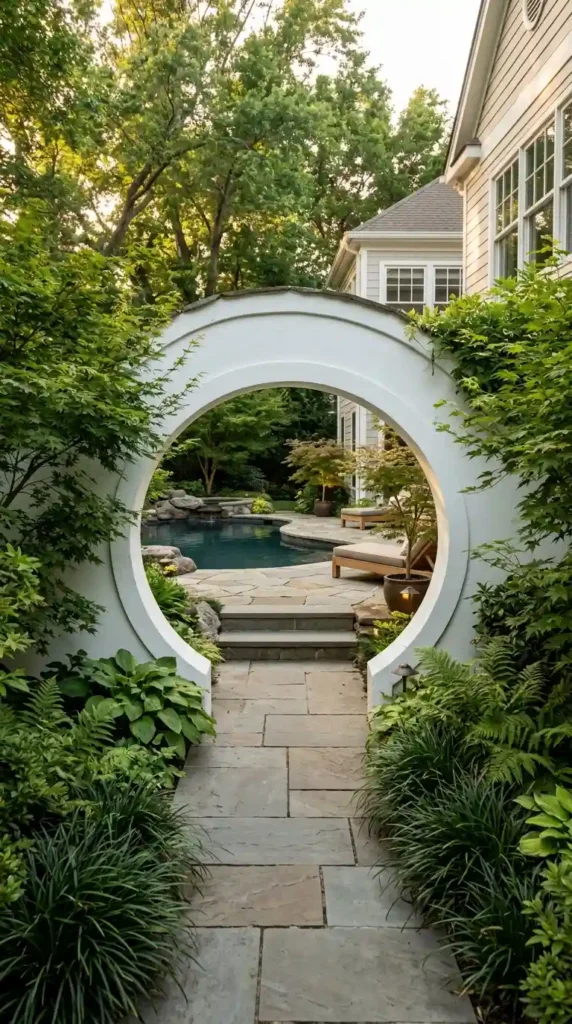 Moon gate entry pool area