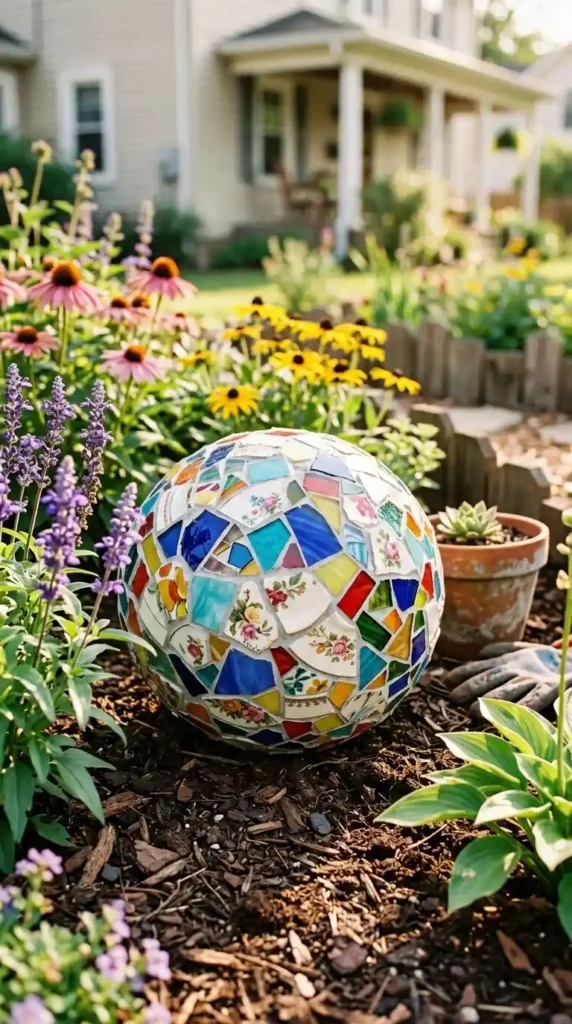 Mosaic garden ball flower bed
