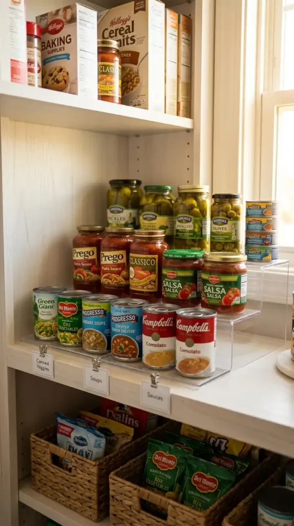 Organize pantry deep shelves tiered