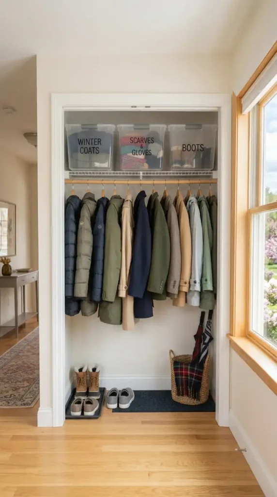 Organizing coat closet seasonal