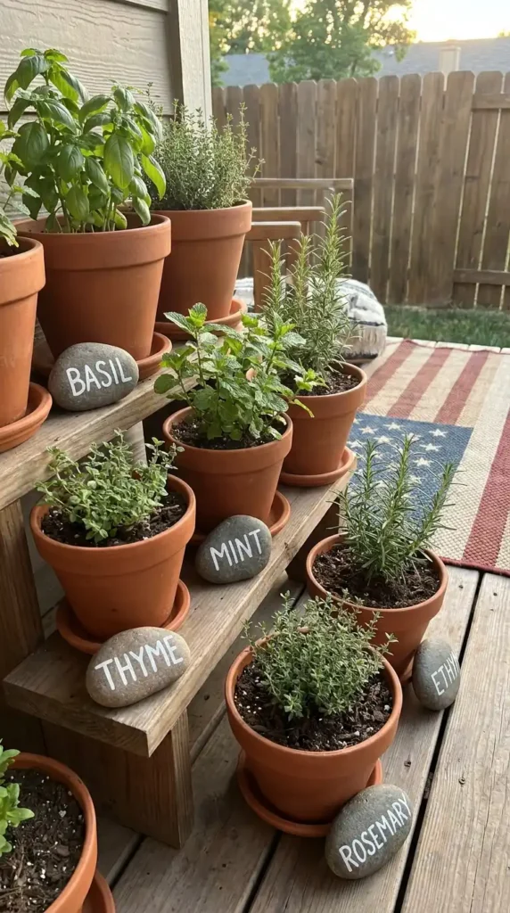 Painted rocks as garden markers